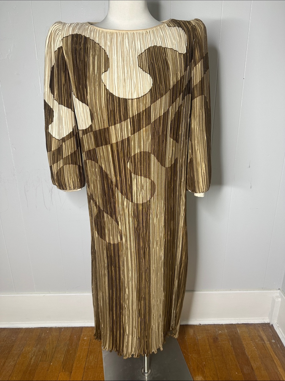 Vintage Pierre Labiche Plissè Pleated Op Art Midi Dress